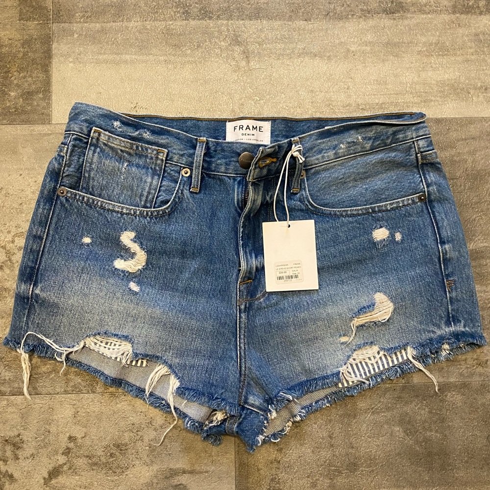 Frame Denim Le Stevie Peaking Pocketbag High Waist Cutoff Shorts In Galia Color - Picture 3 of 4